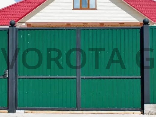 Распашные ворота из профнастила Alutech зеленые 2800х1700