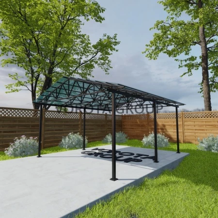 Двухскатный навес бирюзового цвета, монолитный поликарбонат 6500*12000
