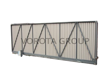 Откатные ворота на винтовых сваях Alutech из белого профлиста 3900x2200