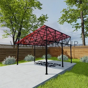 Треугольный навес красного цвета, монолитный поликарбонат 6500*8000